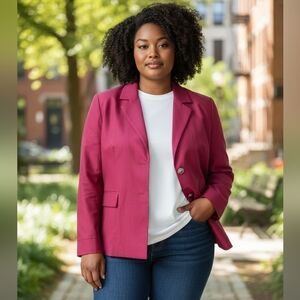 Jones Of New York Signature Woman Fuchia Blazer Silver Toggle Buttons